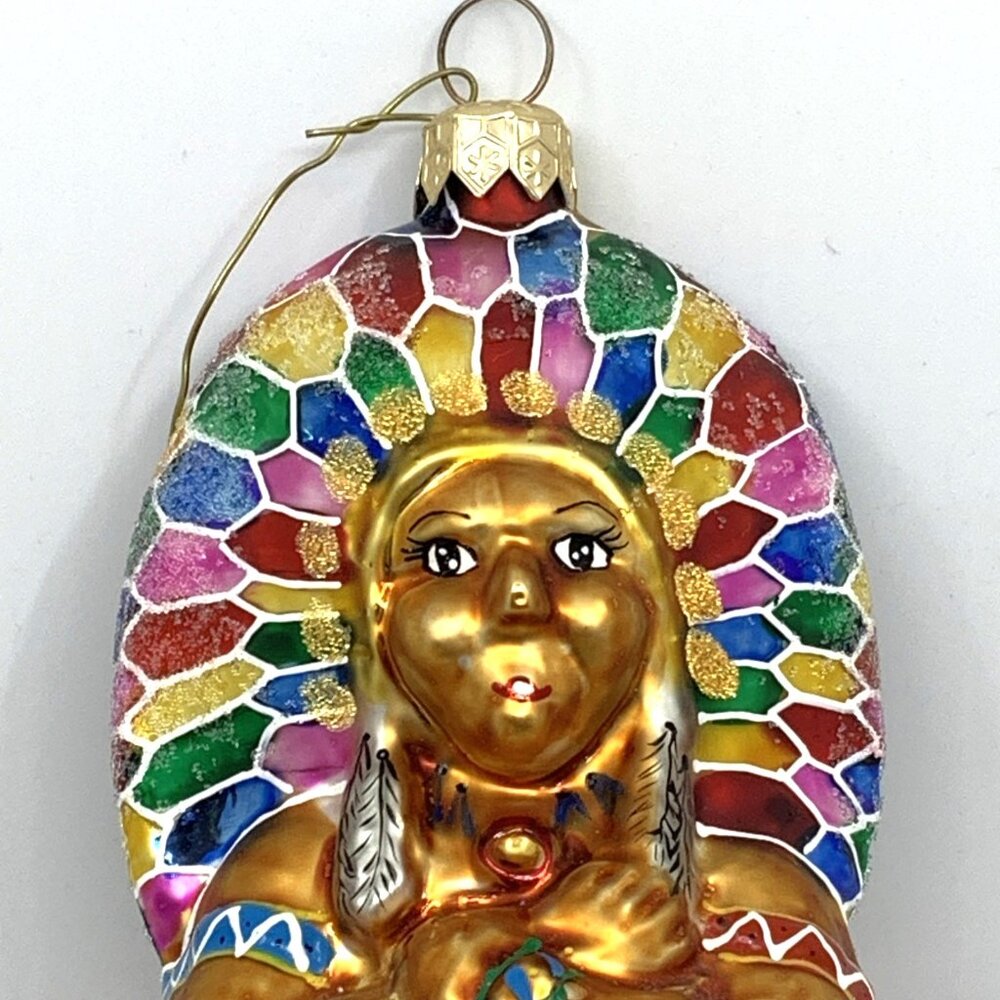Christopher Radko "Me Big Chief" Glass Ornament 97 316 0 Indian 8" Tall Vintage - Picture 2 of 14